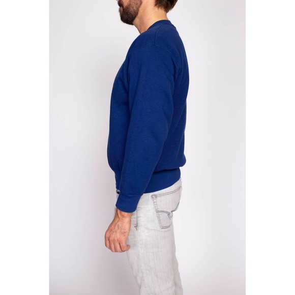 90s Dark Blue Crewneck Sweatshirt - Men's Medium | Vintage Unisex Plain Pullover - Picture 3 of 7